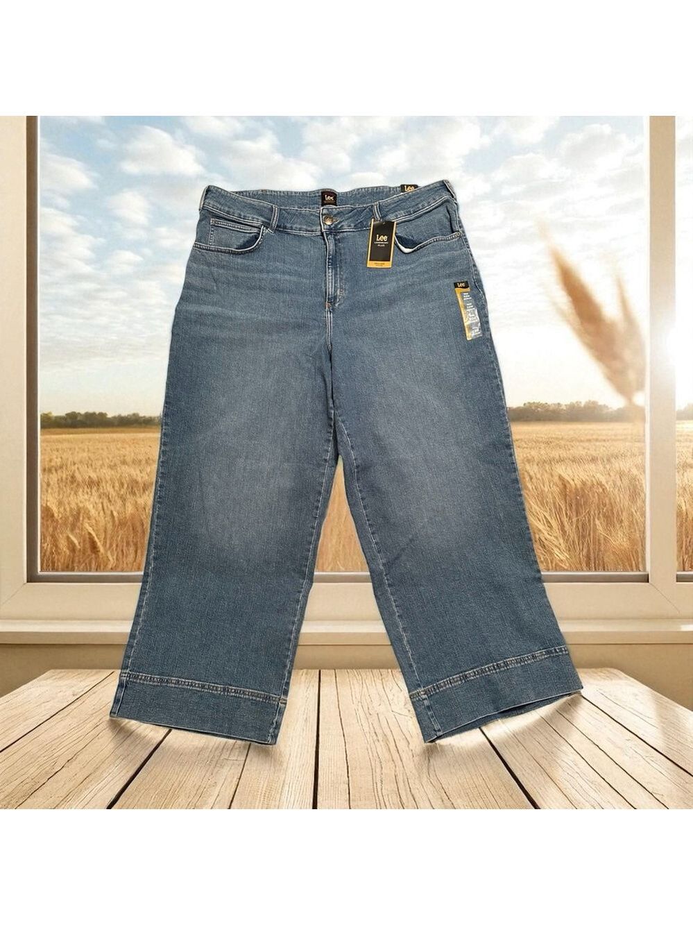 Lee ELEVATED RETRO Denim Flare Jeans Womens 22W BLUE High-Rise 5-Pocket Zip NWT